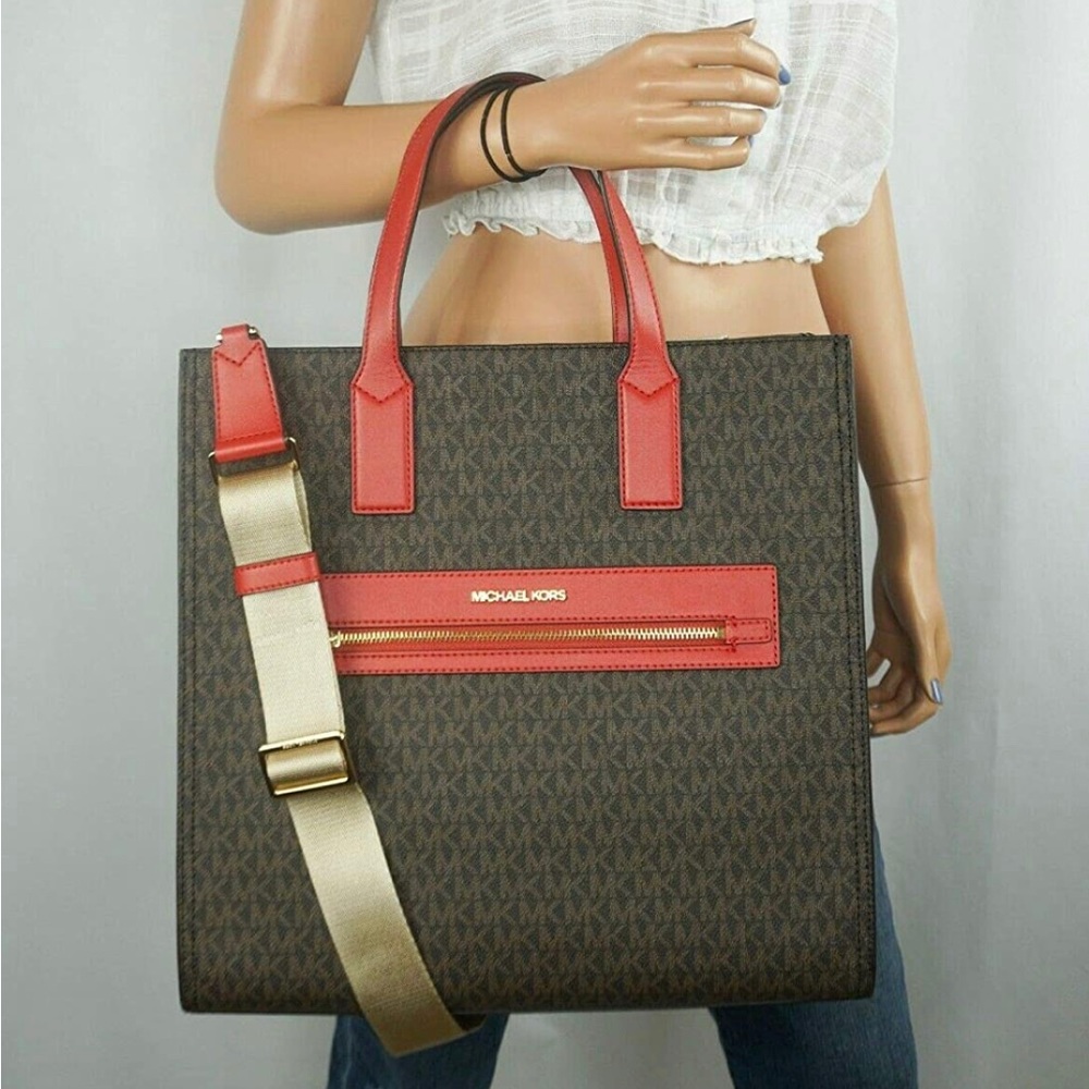 Michael Kors Kenly Large Tote brown with red